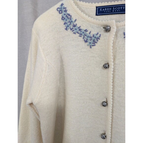 Vintage Karen Scott Womens LARGE Embroidered Wool Cardigan Sweater Button Up NWT - Picture 10 of 16